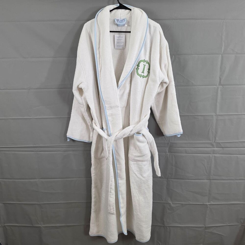Weezie Towels Robe Large White Terry Kimono Belted Cozy Lounge Monogram I